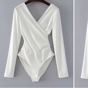 Surplice V Neck Ribbed Bodysuit